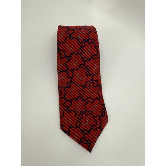 Vintage Prima Italy Red Silk Tie Geometric Made USA Business Work Hand Sewn - Picture 6 of 7